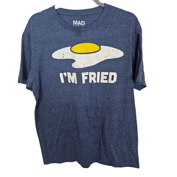 Mad Engine Shirt Graphic T Shirt Men L Blue I'm Fried Short Sleeve Shirt Casual - Picture 1 of 6
